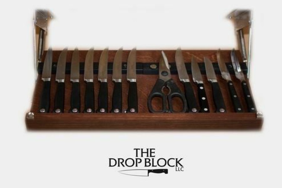 Knives * | Drop Block Under Cabinet Knife Storage Rack Small, Cherry