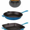 Kitchen * | Berghoff Neo Cast Iron Fry Pan, Grill Pan And Slotted Steak Press, Set Of 3 Blue, Black