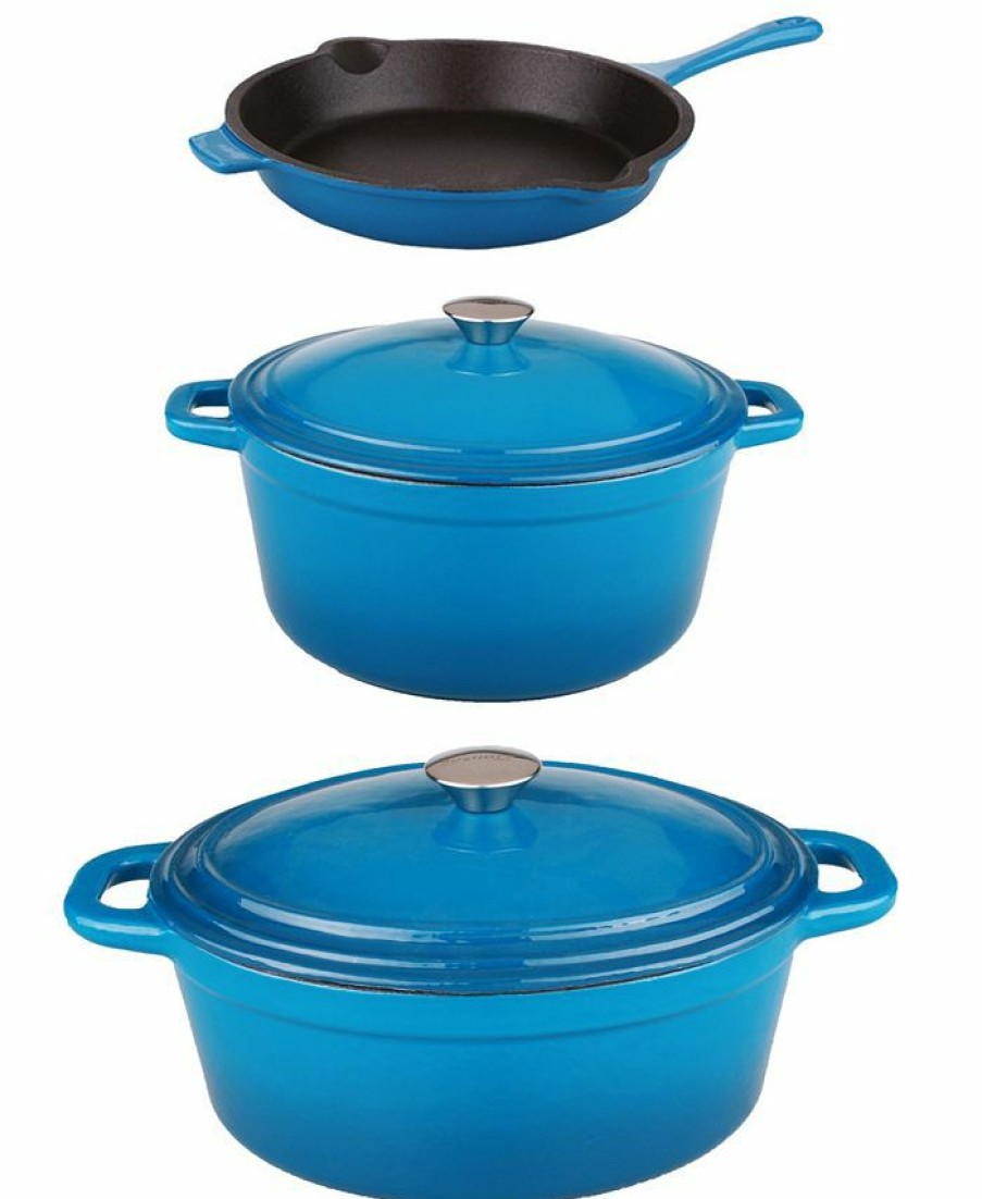 Kitchen * | Berghoff Neo Cast Iron Covered Dutch Ovens, 10 Fry Pan, Set Of 3 Blue