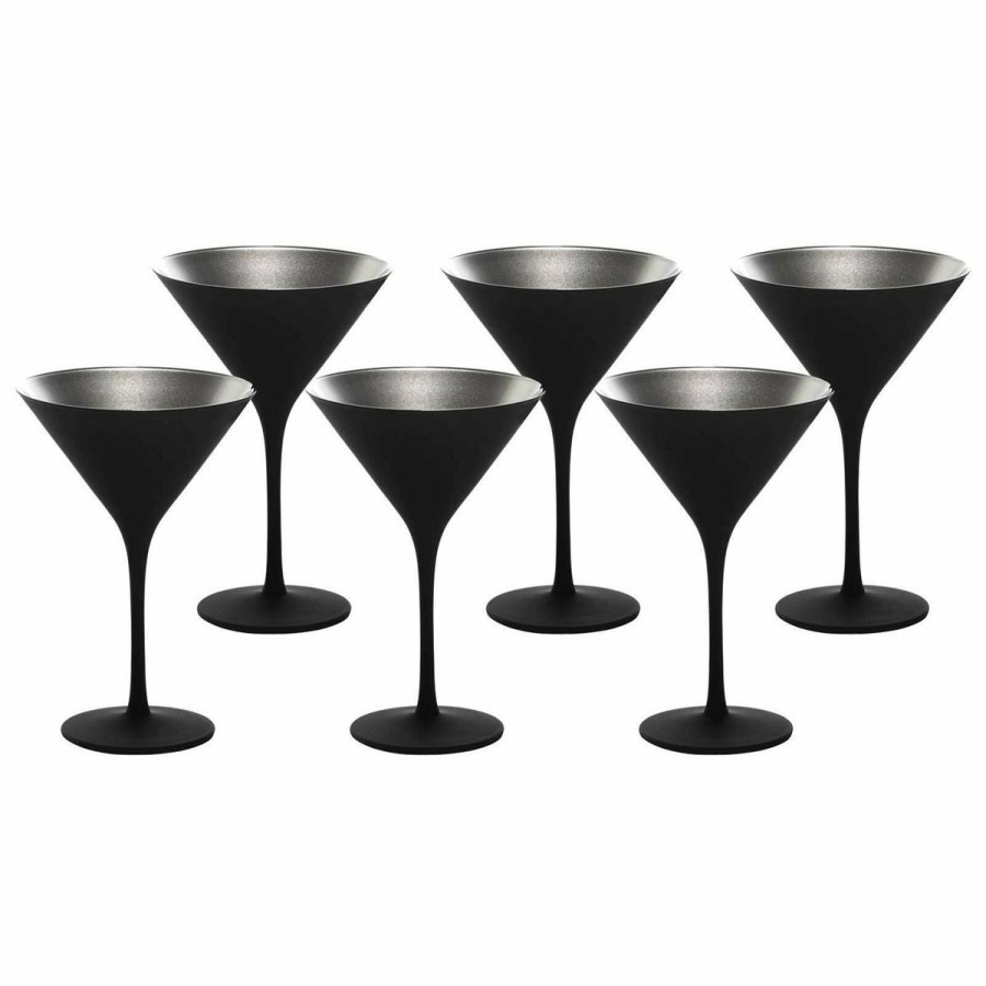 Glassware & Tabletop * | Stolzle 8Oz Olympia Crystal Martini Glasses Set Of 6 | Black & Silver