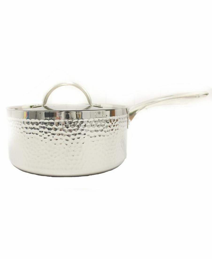 Kitchen * | Berghoff Ammered Tri-Ply 8 Covered Saucepan Silver-Tone