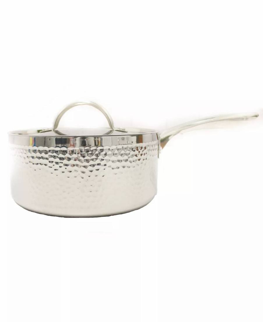 Kitchen * | Berghoff Ammered Tri-Ply 8 Covered Saucepan Silver-Tone