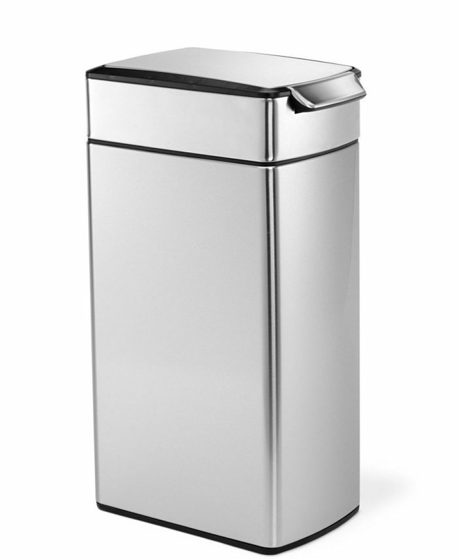 Kitchen * | Simplehuman Ainless Steel 40 Liter Fingerprint Proof Slim Touch Bar Trash Can Brushed St