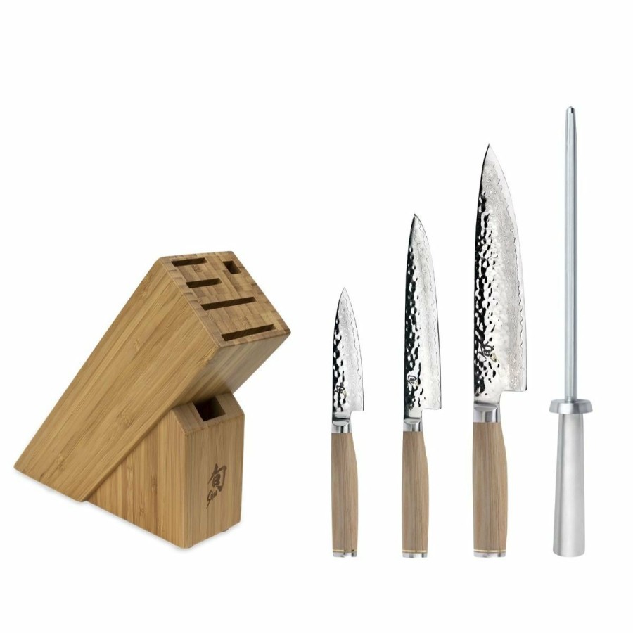 Knives * | Shun Cutlery Shun Premier Blonde 5-Piece Starter Knife Block Set