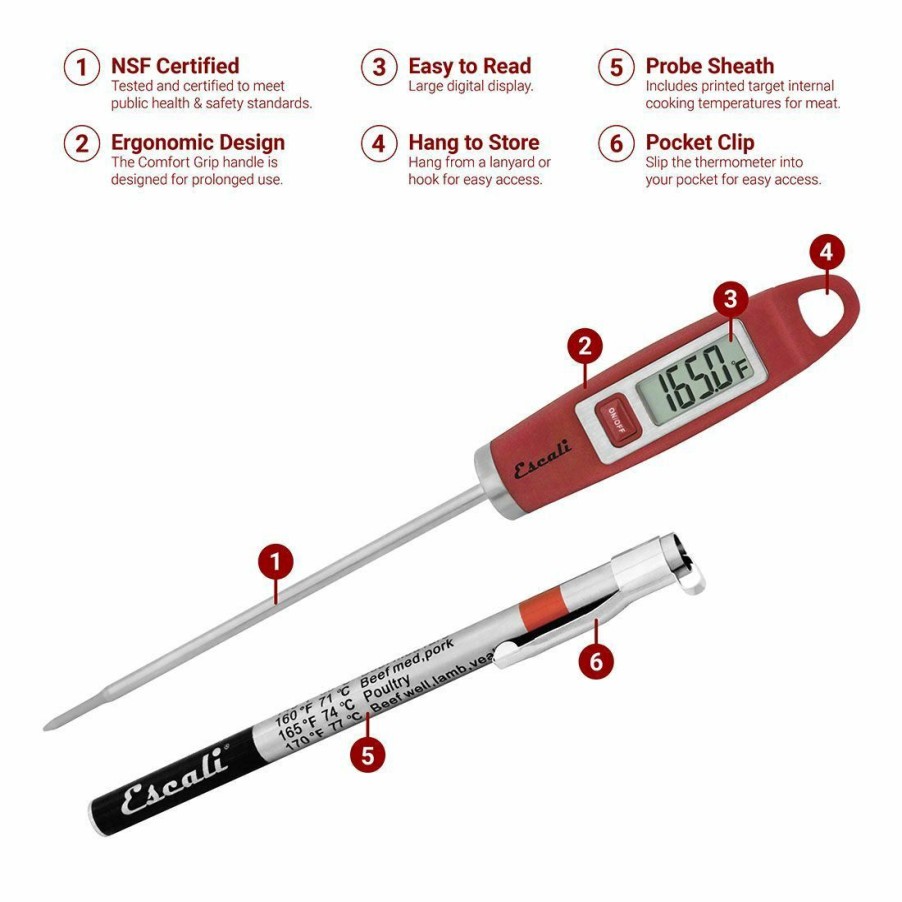 Cooks' Tools * | Escali Gourmet Digital Thermometer | Red