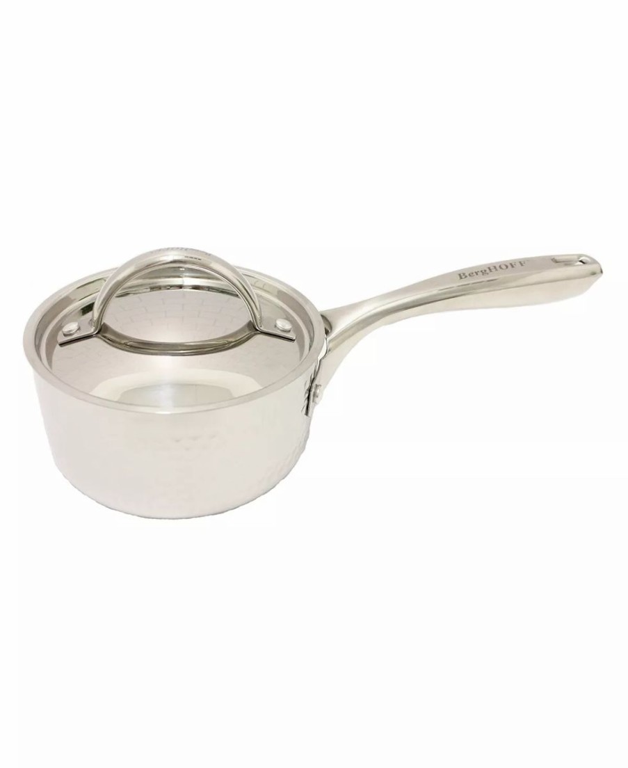 Kitchen * | Berghoff Ammered Tri-Ply 5.5 Covered Saucepan Silver-Tone