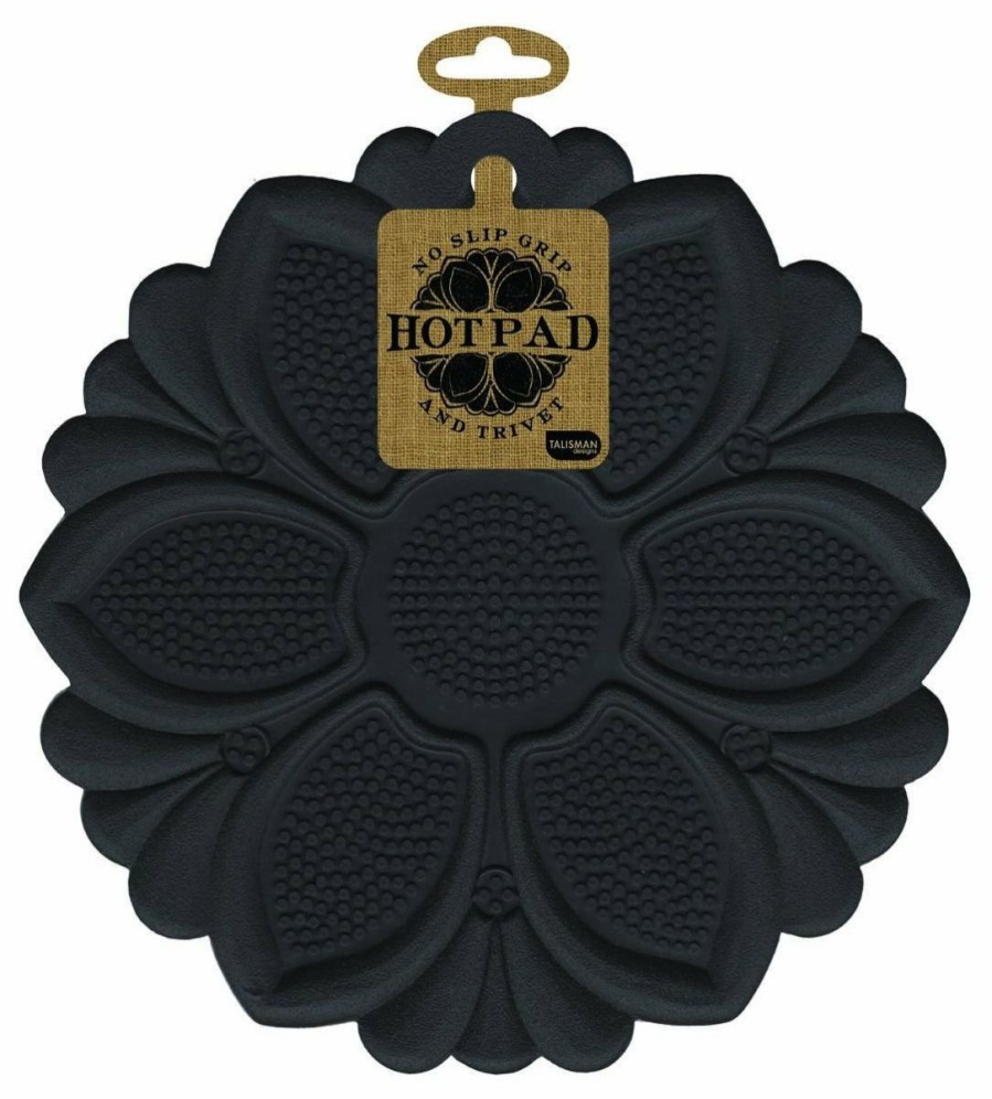 Glassware & Tabletop * | Talisman Designs Silicone Pot Holder, Trivet/Hot Pad, Multi-Tool Black Flower