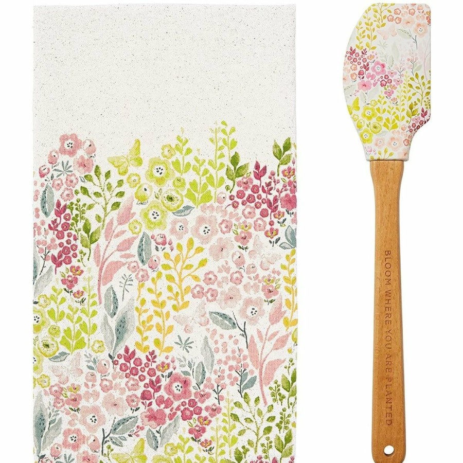 Glassware & Tabletop * | C.R Gibson (One Coast) C.R. Gibson Kitchen Dish Towel + Spatula Gift Set | Watercolor Garden