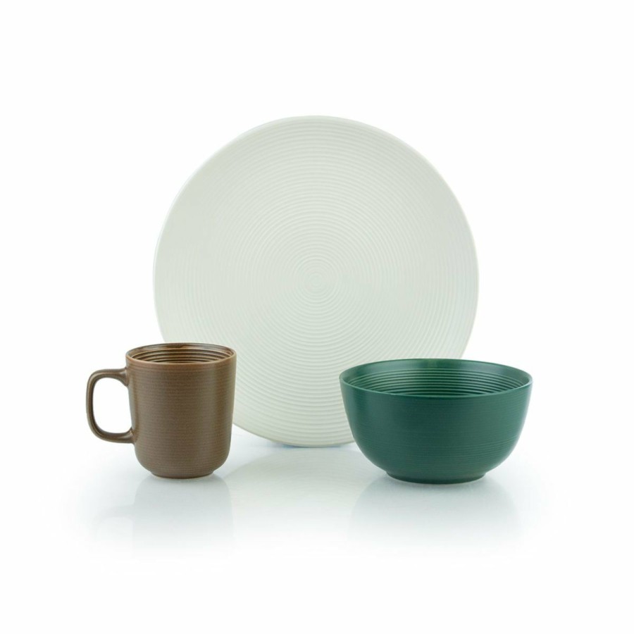 Glassware & Tabletop * | Everything Kitchens Modern Colorful Neutrals Rippled 12-Piece Dinnerware Set Matte | Ivory, Green, Mocha