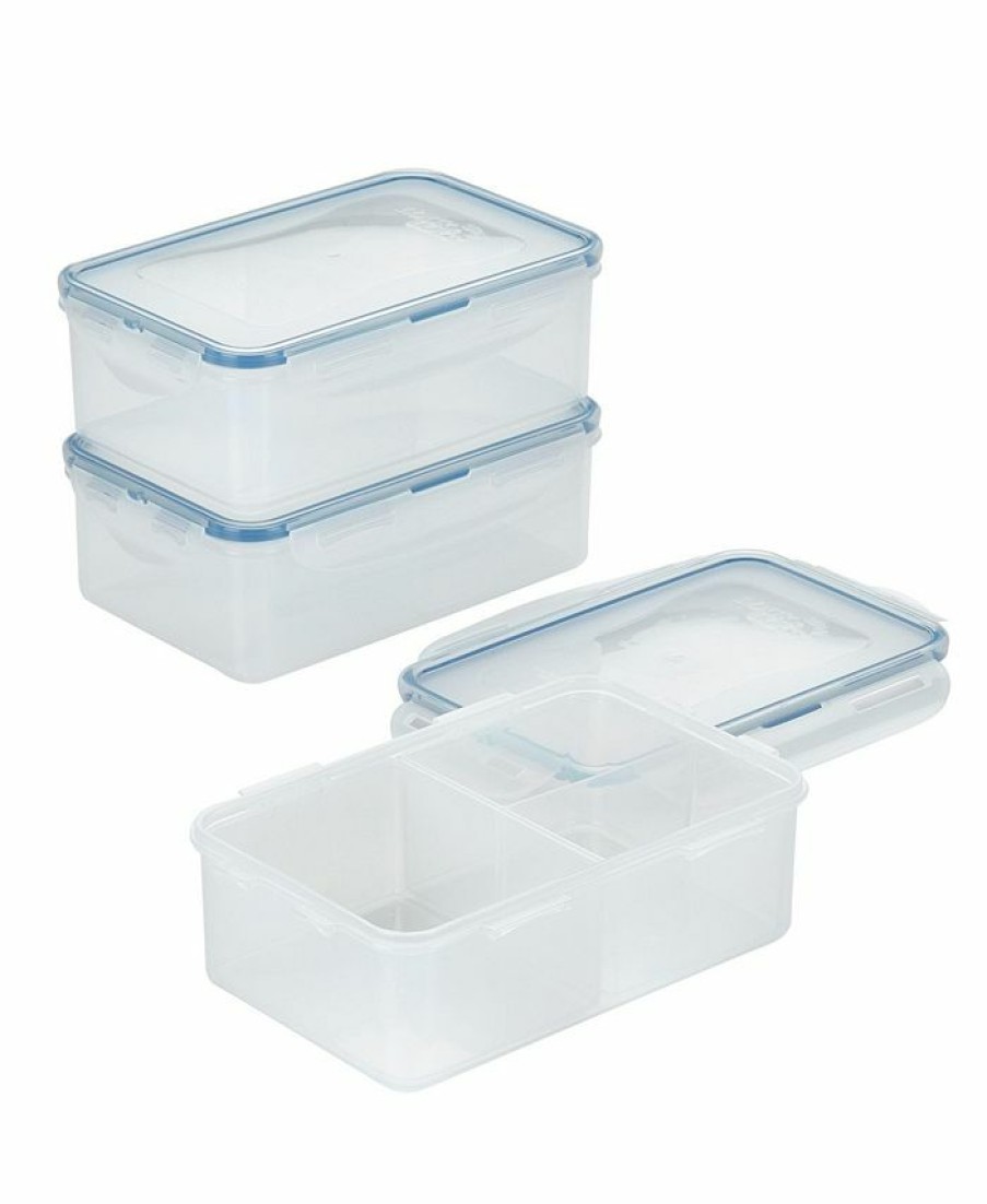 Kitchen * | Lock N Lock Easy Essentials On The Go Meals Divided Rectangular Food Storage Containers, 34-Ounce, Set Of 3 Clear