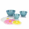 Cooks' Tools * | Mosser Glass Mixing Bowl Set With Silicone Lids | Georgia Blue & Daisies