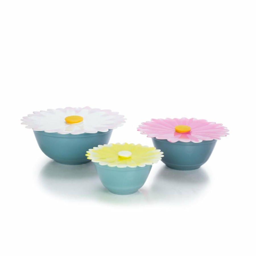 Cooks' Tools * | Mosser Glass Mixing Bowl Set With Silicone Lids | Georgia Blue & Daisies