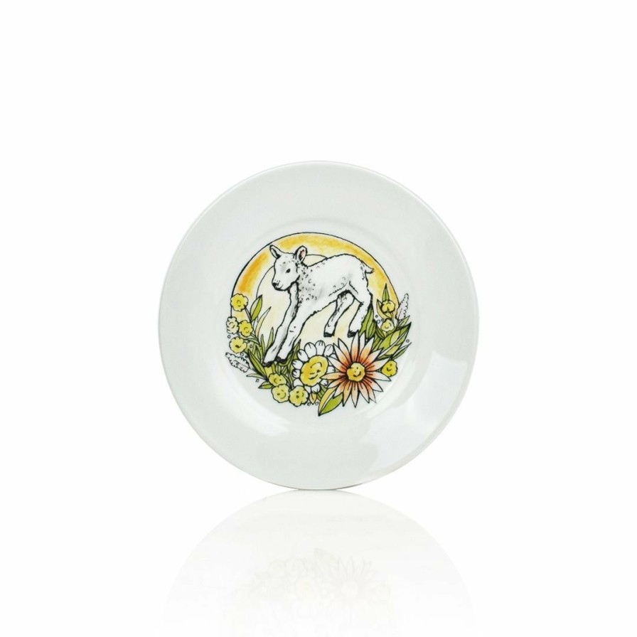 Glassware & Tabletop * | Everything Kitchens Barnyard Baby Animals 7.5 Side Plate | "Leaping Sheep" Lamb