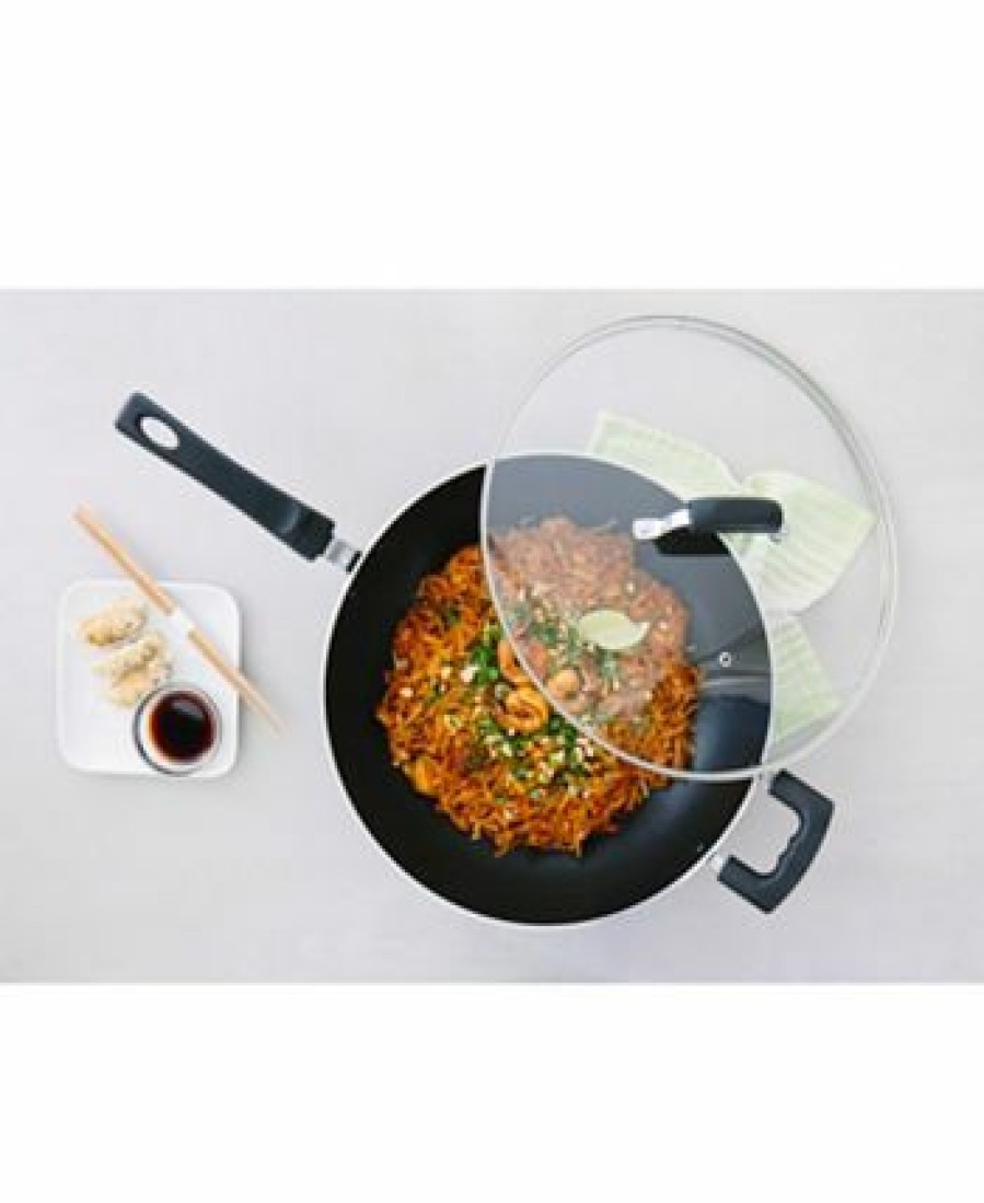 Kitchen * | Sedona 7.5-Qt. Jumbo Nonstick Covered Wok Pan Black