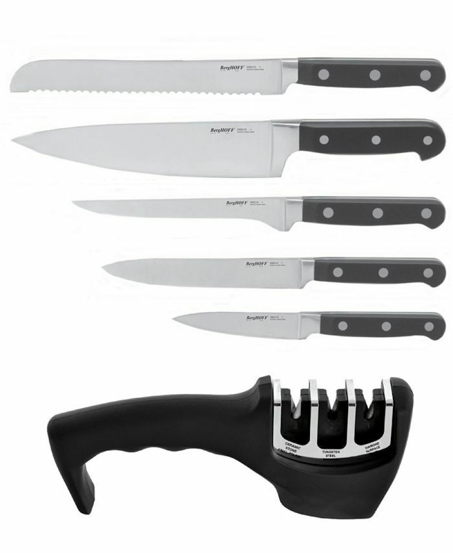 Kitchen * | Berghoff Contempo German Steel 7-Pc. Cutlery Set In Wood Case & Sharpener Black