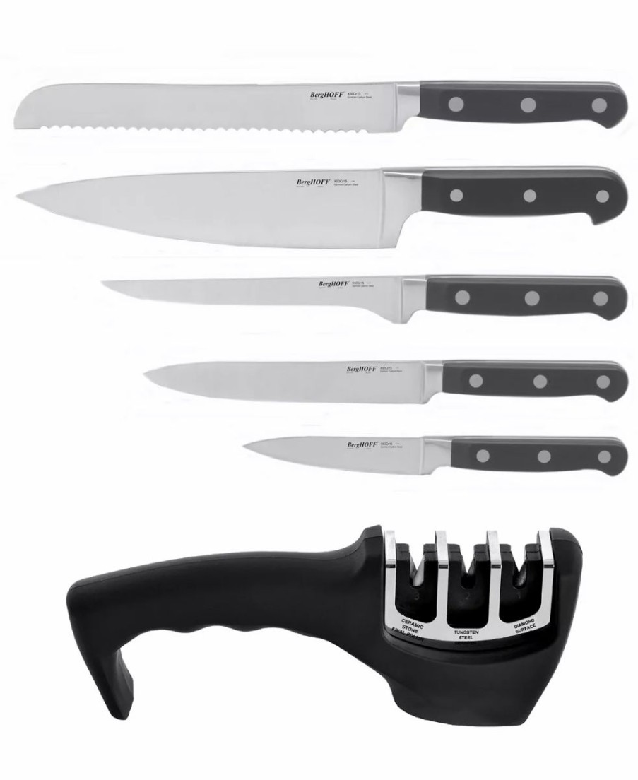 Kitchen * | Berghoff Contempo German Steel 7-Pc. Cutlery Set In Wood Case & Sharpener Black