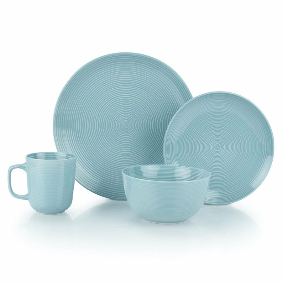 Glassware & Tabletop * | Everything Kitchens Modern Colorful Neutrals Rippled 16-Piece Dinnerware Set Glazed | Blue