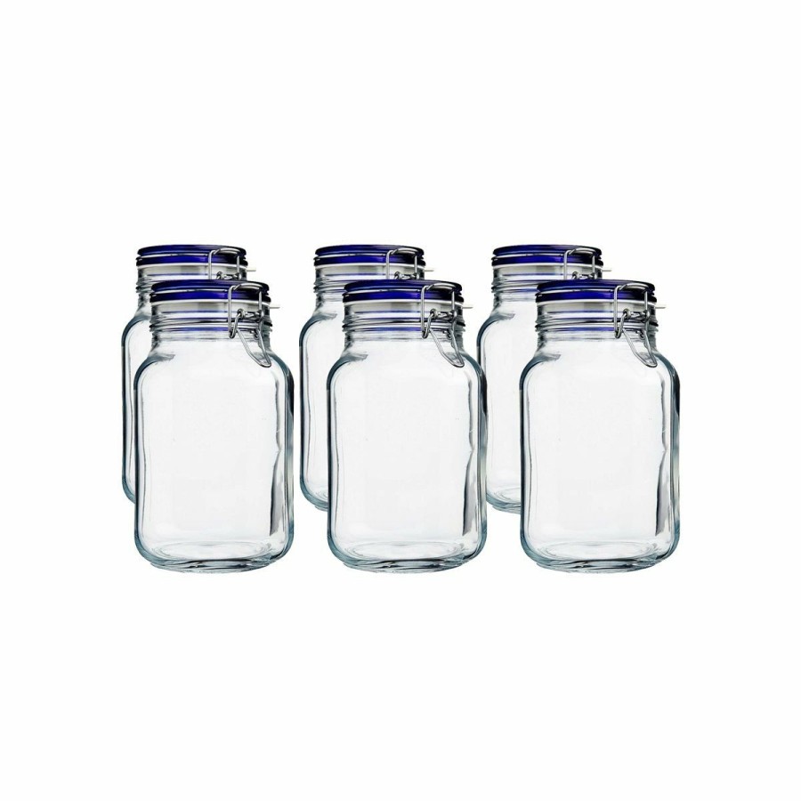 Glassware & Tabletop * | Bormioli Rocco 2L Swing Top Fido Glass Jars Blue Lid | 6-Pack