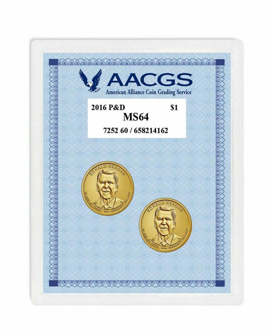 Misc_Gifts * | American Coin Treasures 2016 Graded Ms64 Philadelphia And Denver Mint Reagan Presidential Dollars Multi