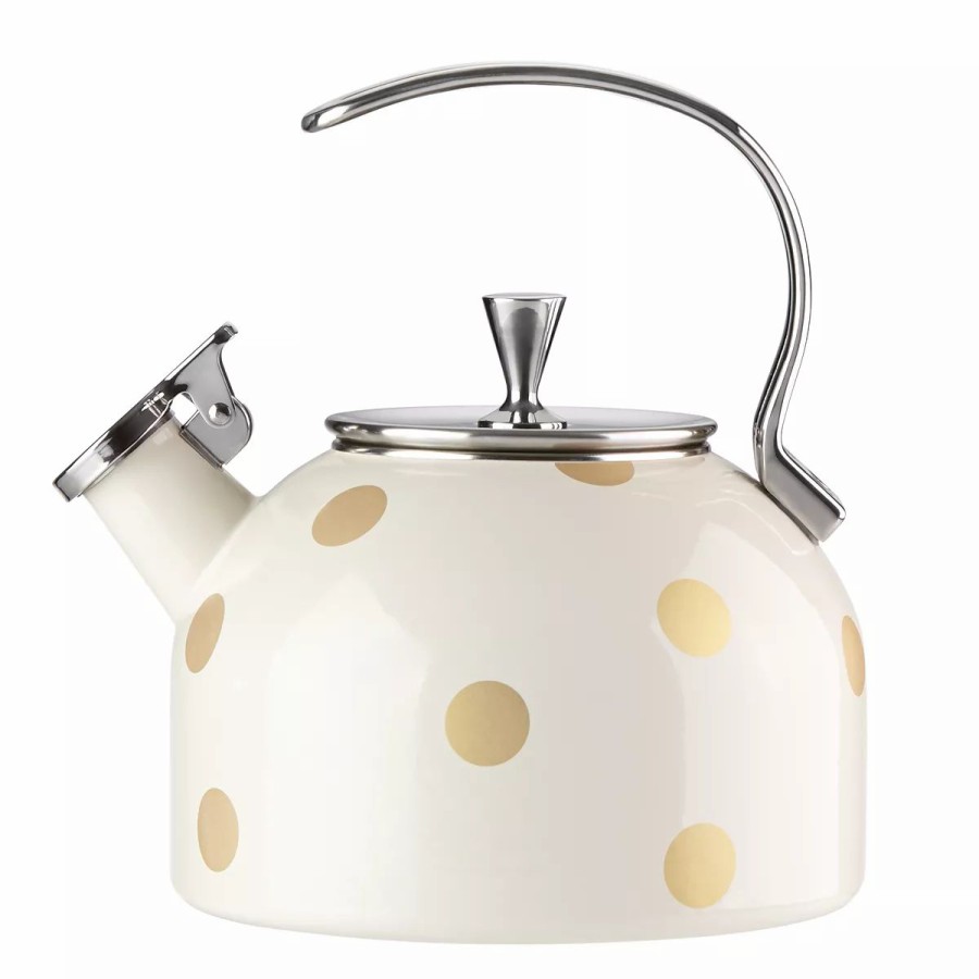 Kitchen * | Kate Spade New York Deco Dot Gold Tea Kettle White/Gold