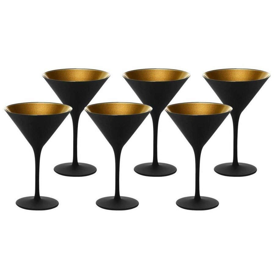 Glassware & Tabletop * | Stolzle 8Oz Olympia Crystal Martini Glasses Set Of 6 | Black & Gold