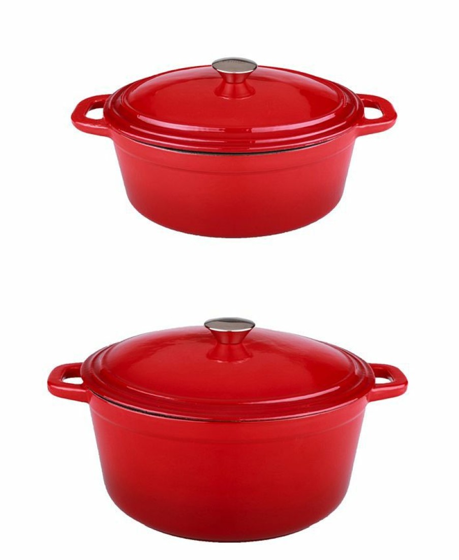 Kitchen * | Berghoff Neo Cast Iron Stockpot And Cove Dutch Ovens, Set Of 2 Red