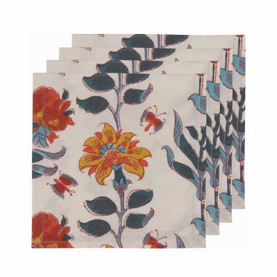 Glassware & Tabletop * | Danica Brands Danica Heirloom 18 Block Print Napkins (Set Of 4) | Marigold