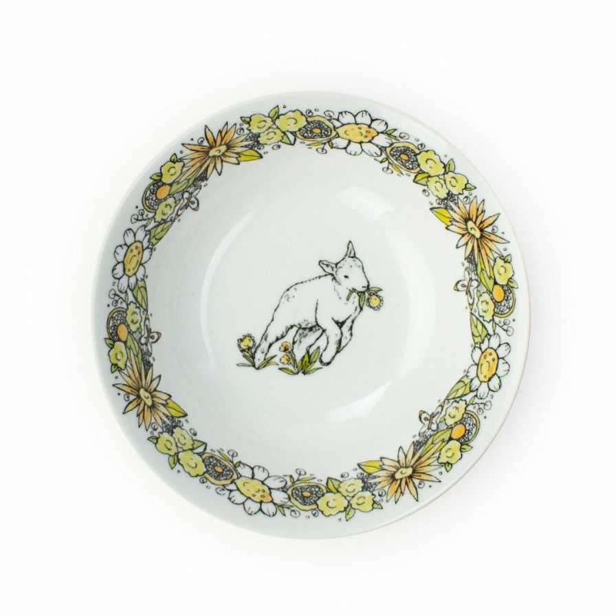 Glassware & Tabletop * | Everything Kitchens Barnyard Baby Animals 7 Salad Bowl | "Leaping Sheep" Lamb