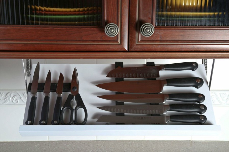 Knives * | Drop Block Under Cabinet Knife Storage Rack Large, White