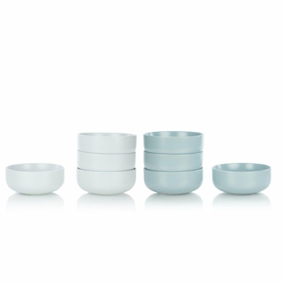 Glassware & Tabletop * | Everything Kitchens Modern Flat 8-Piece Bowl Set | Stone Gray & Dusty Blue