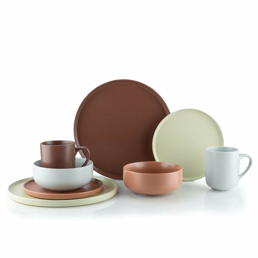 Glassware & Tabletop * | Everything Kitchens Modern Flat 32-Piece Dinnerware Set | Beige, Terracotta, Stone Gray, Brown