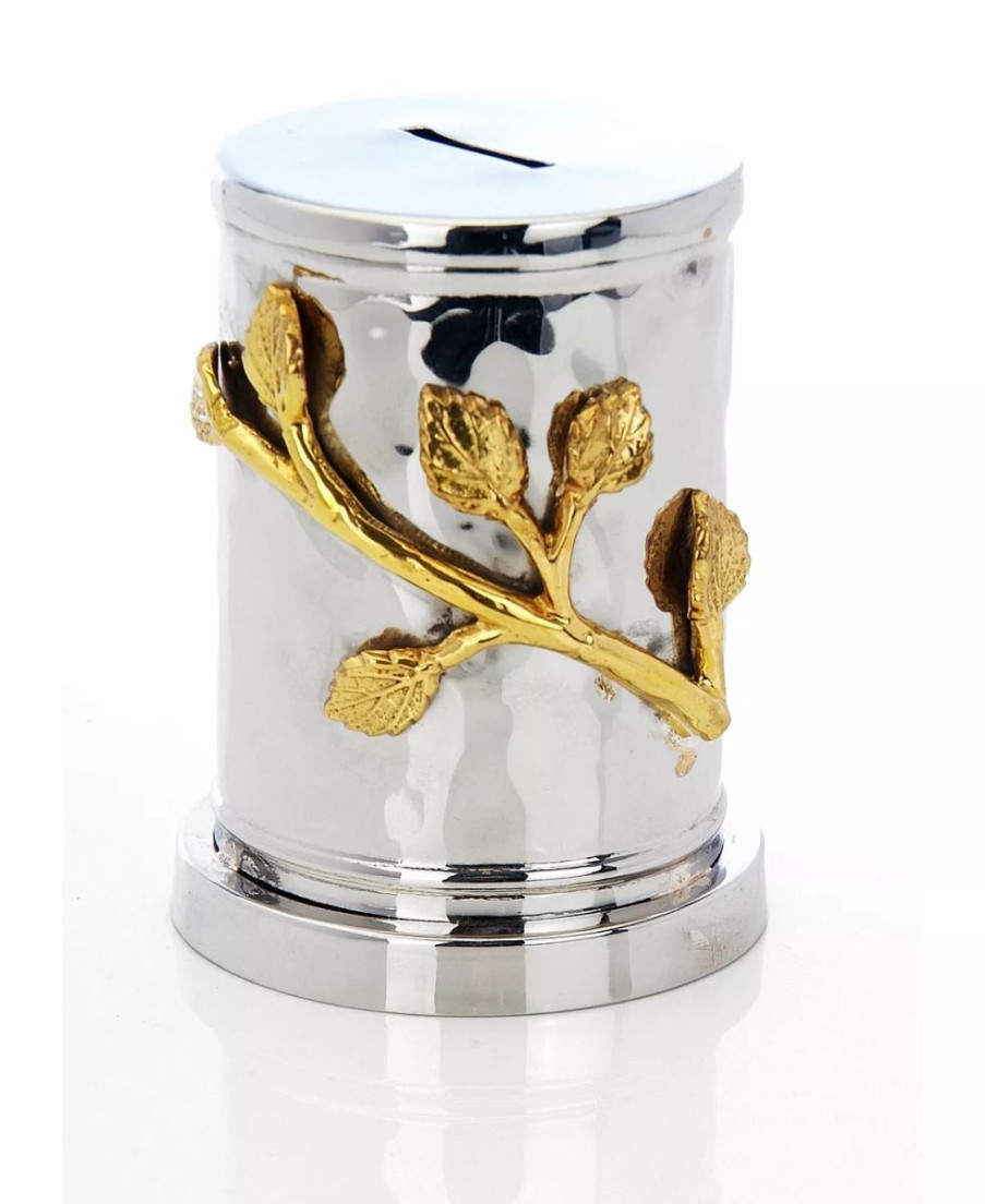 Misc_Gifts * | Classic Touch Leaf Design Charity Or Money Box With Coin Slit Silver-Tone, Gold-Tone