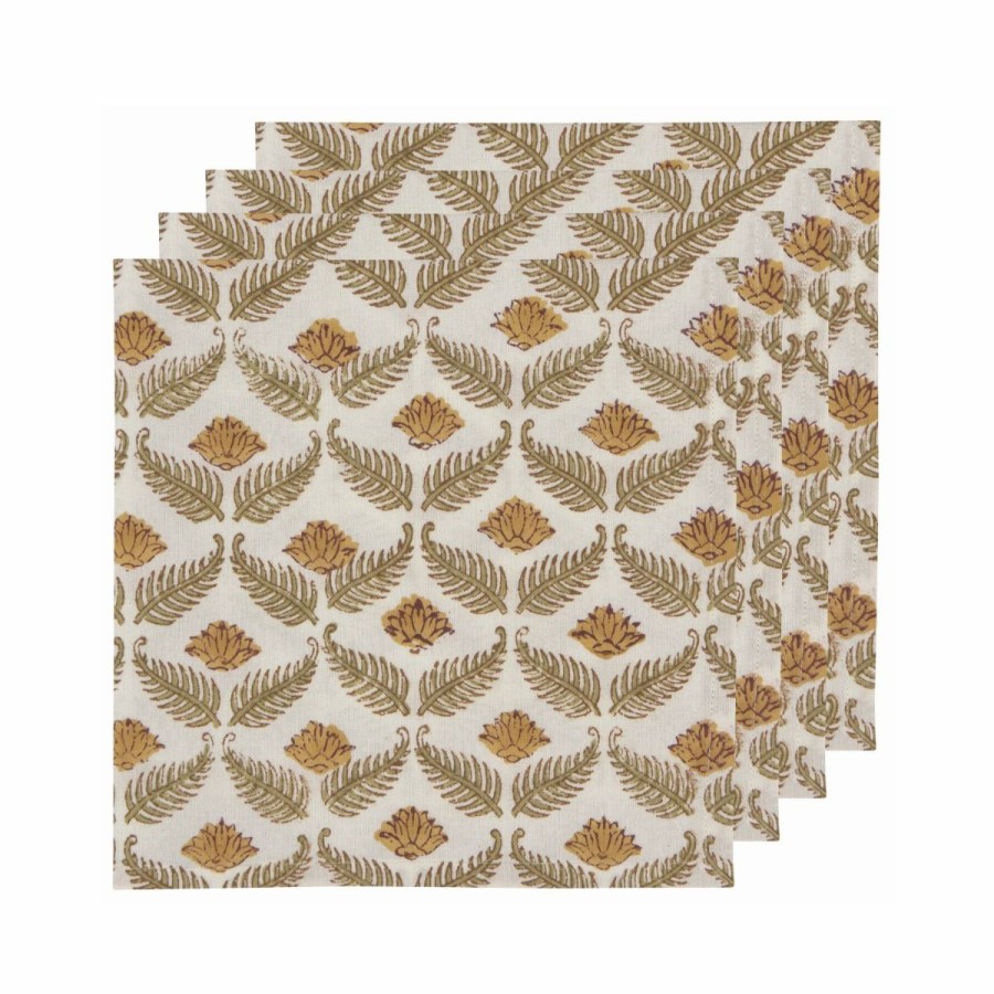 Glassware & Tabletop * | Danica Brands Danica Heirloom 18 Block Print Napkins (Set Of 4) | Frond