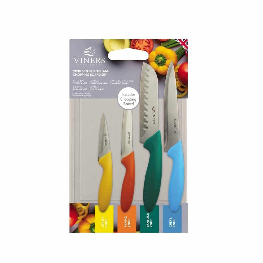 Knives * | Viners Vivid Knife Set With Chopping Board | 4-Piece