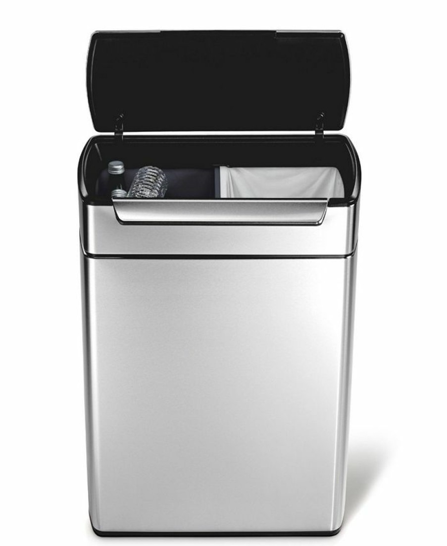 Kitchen * | Simplehuman Ainless Steel 48 Liter Fingerprint Proof Touch Bar Dual Recycler Trash Can Brushed St