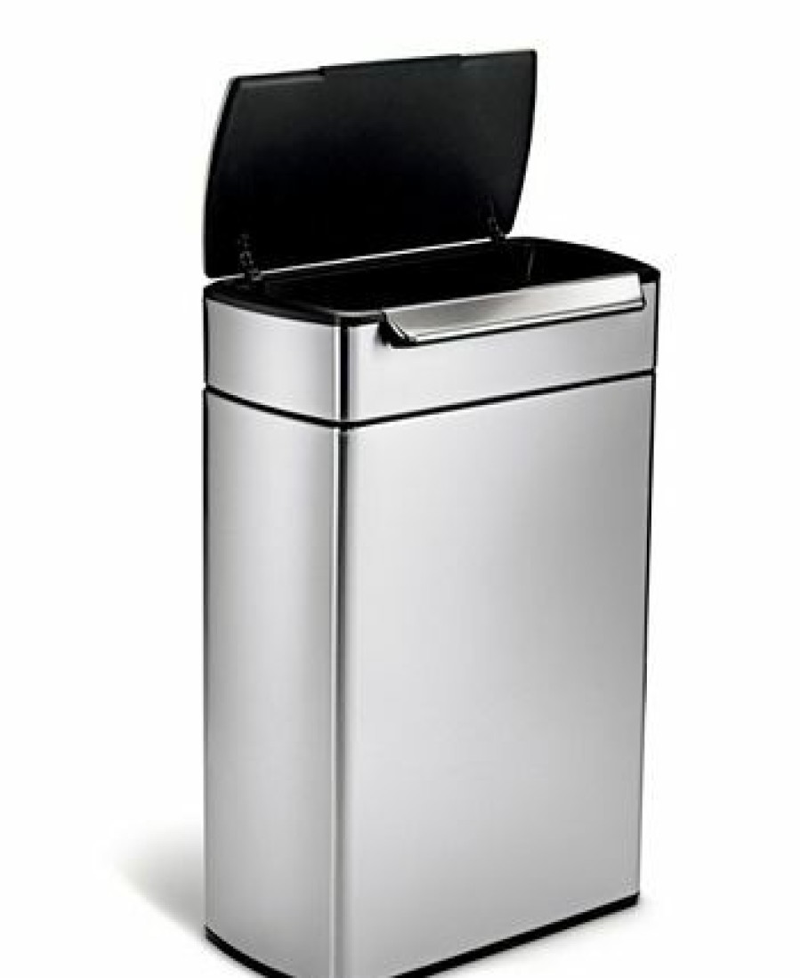 Kitchen * | Simplehuman Ainless Steel 48 Liter Fingerprint Proof Touch Bar Dual Recycler Trash Can Brushed St