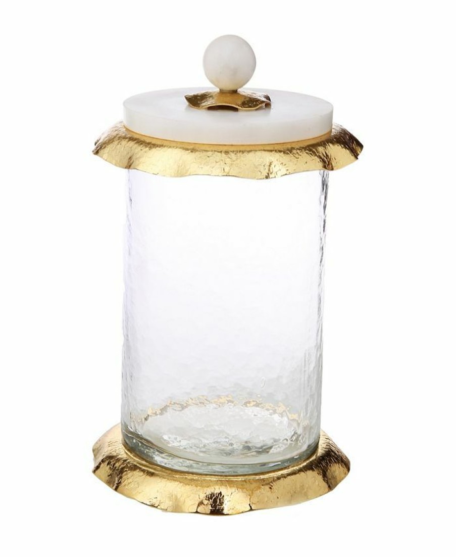 Misc_Gifts * | Classic Touch 8.5 Glass Canister With Marble And Lid Gold