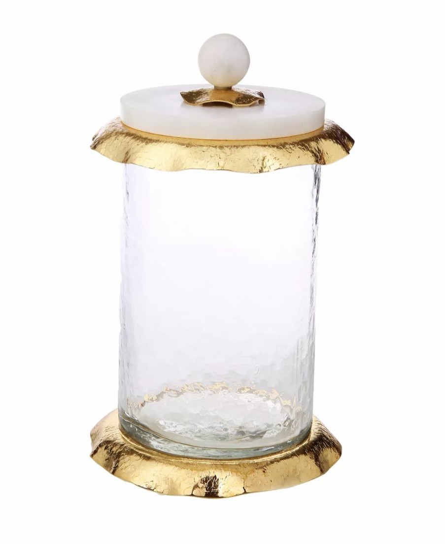 Misc_Gifts * | Classic Touch 8.5 Glass Canister With Marble And Lid Gold