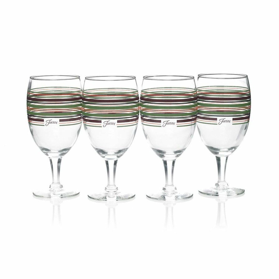 Glassware & Tabletop * | Fiesta 16Oz All Purpose Goblet Glassware (Set Of 4) | Sage Fiesta Stripes