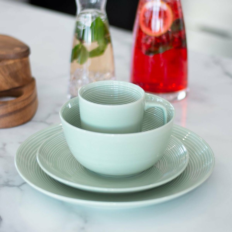 Glassware & Tabletop * | Everything Kitchens Modern Colorful Neutrals Rippled 16-Piece Dinnerware Set Glazed | Light Green