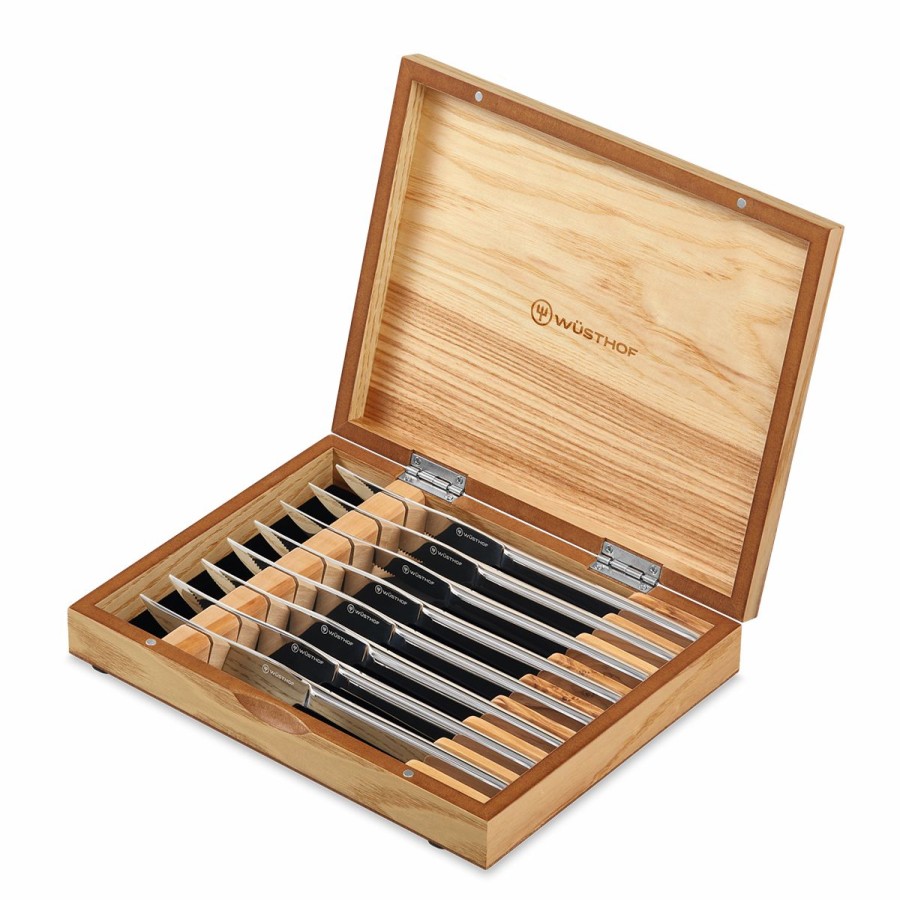 Knives * | Wusthof Cutlery Wusthof 8-Piece Stainless Steel Steak Knife Set | Olivewood