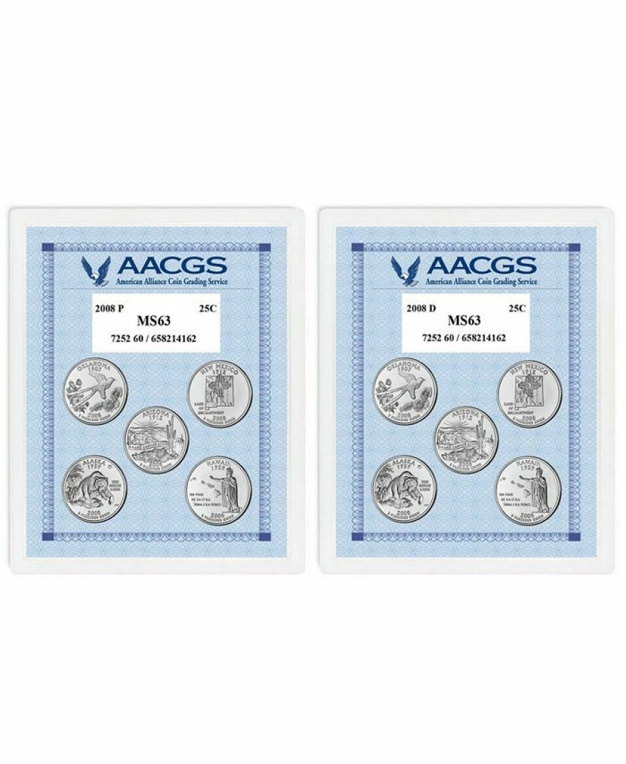 Misc_Gifts * | American Coin Treasures 2008P 2008D Statehood Quarters Graded Ms63 Brilliant Uncirculated Multi