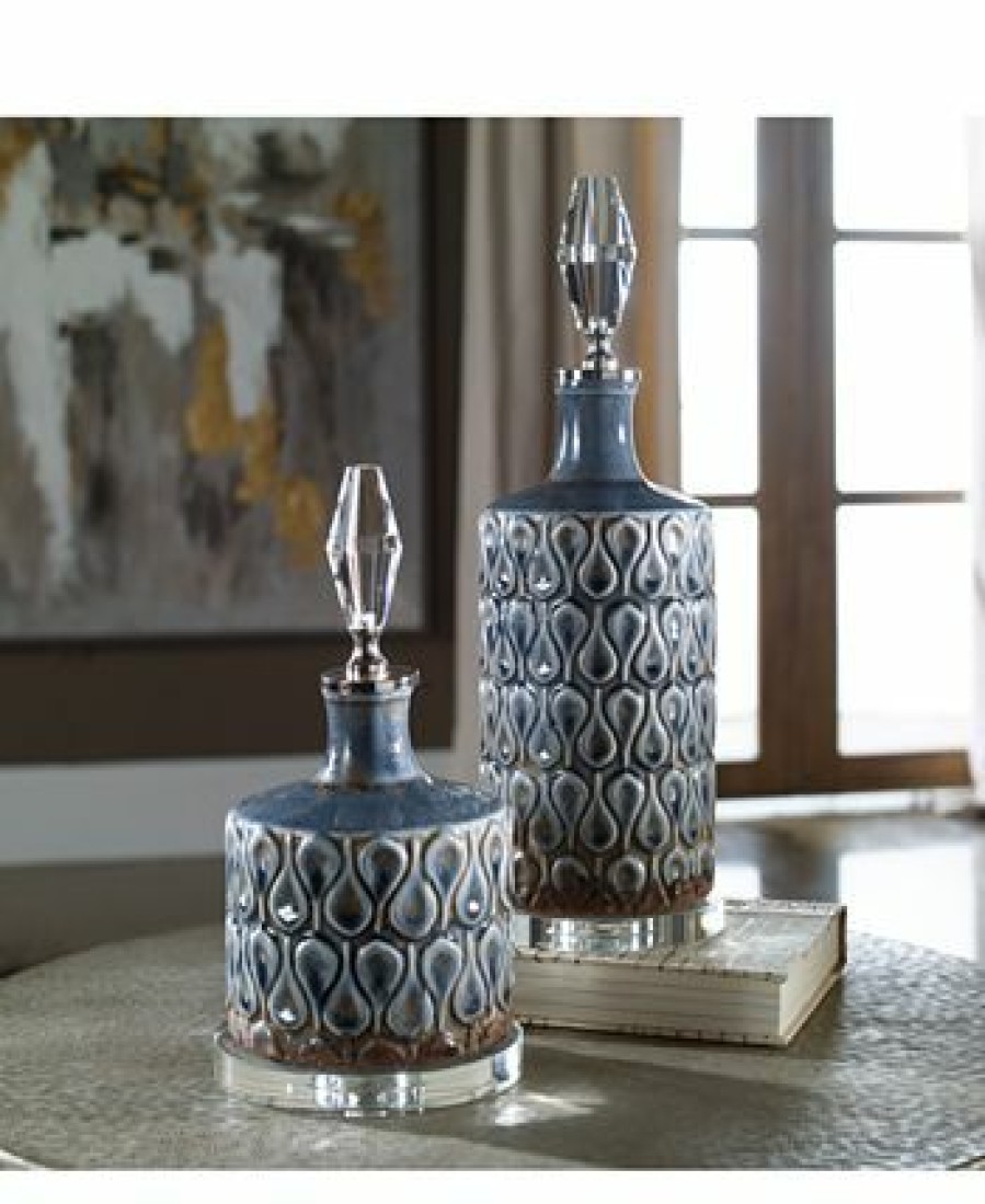 Misc_Gifts * | Uttermost Varuna Set Of 2 Cobalt Blue Bottles