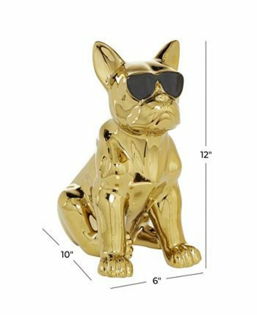 Misc_Gifts * | Cosmoliving By Cosmopolitan Ceramic Glam Dog Sculpture, 12 X 6 Gold-Tone