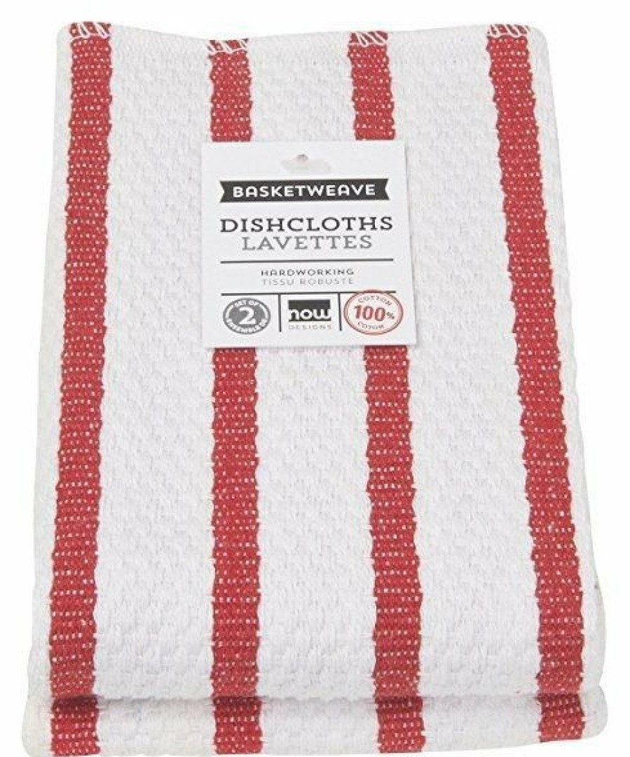 Glassware & Tabletop * | Danica Brands Now Designs By Danica Basketweave Dishcloths (Set Of 2) | Red Stripe