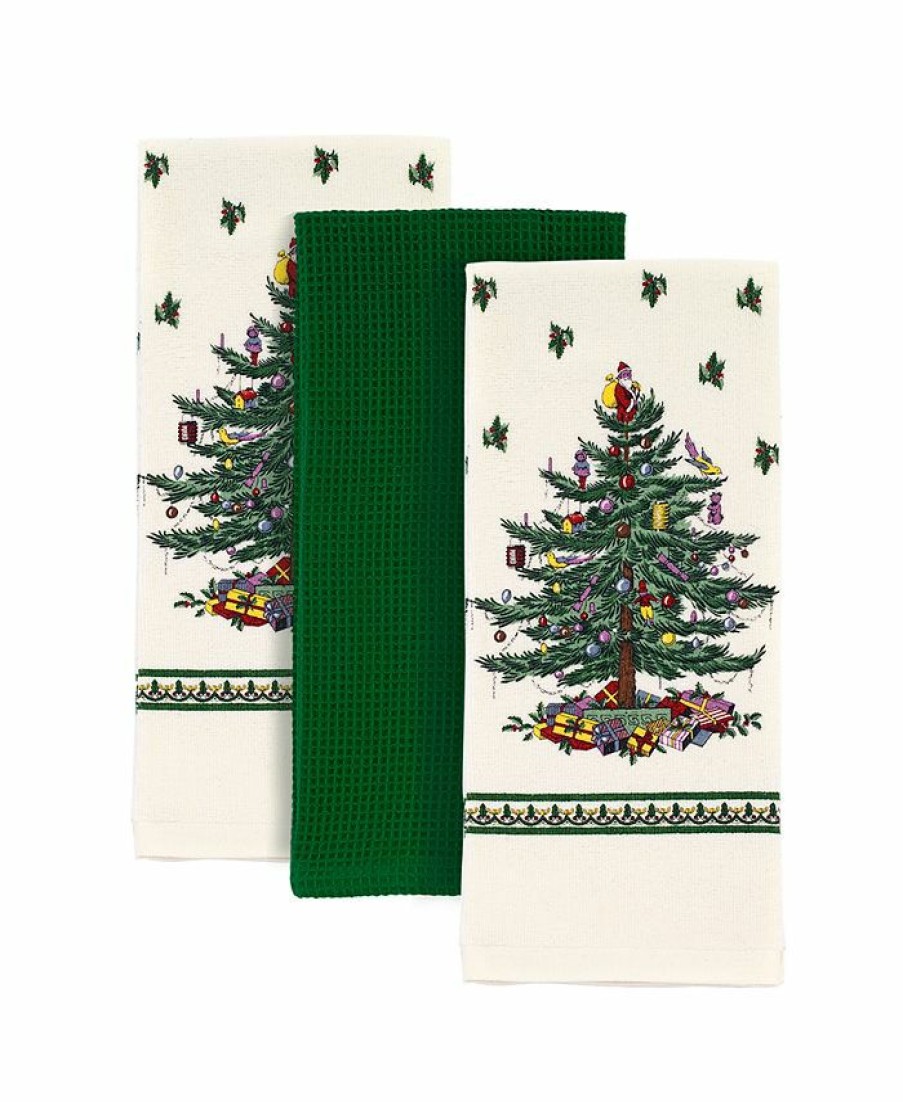 Kitchen * | Spode Christmas Tree 3Pc Kitchen Towels Ivory