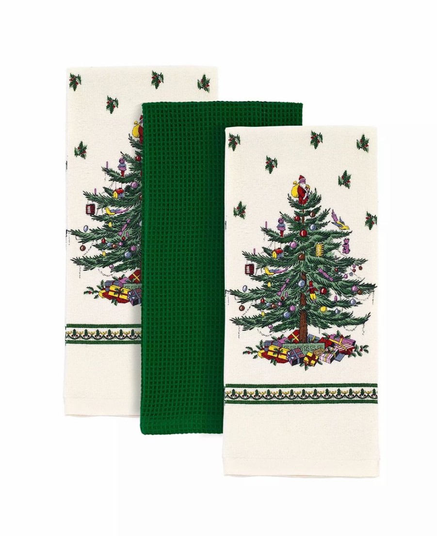 Kitchen * | Spode Christmas Tree 3Pc Kitchen Towels Ivory