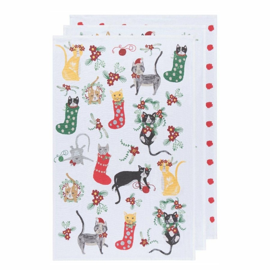 Glassware & Tabletop * | Danica Brands Danica Jubilee Floursack Dishtowels (Set Of 3) | Meowy Christmas