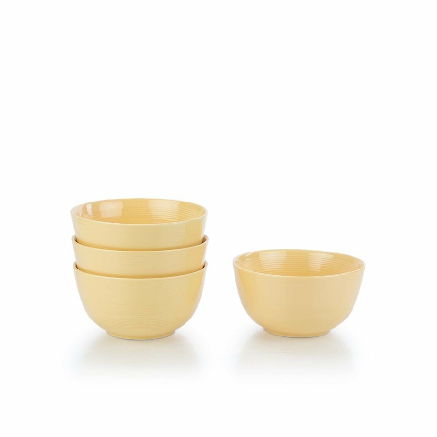 Glassware & Tabletop * | Everything Kitchens Modern Colorful Neutrals Rippled 6 Bowls (Set Of 4) Glazed | Butter Yellow