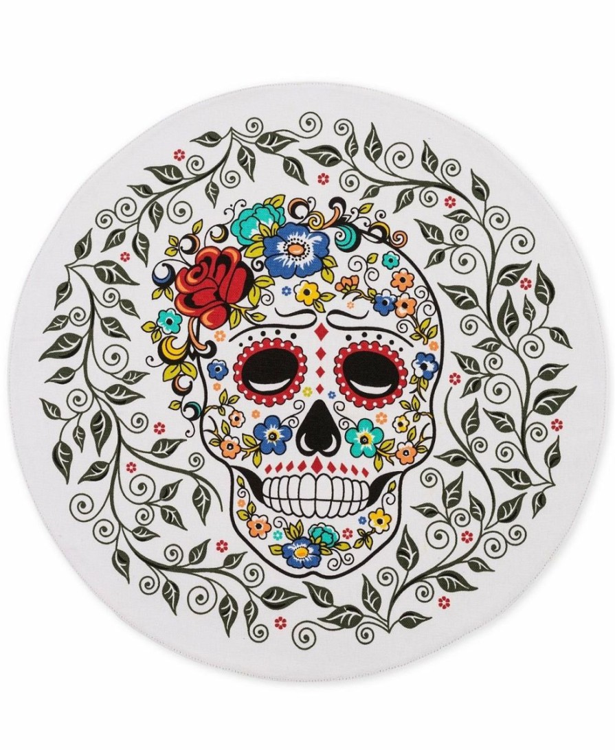 Glassware & Tabletop * | Fiesta Round Placemat | Sugar Skull And Vine (White)